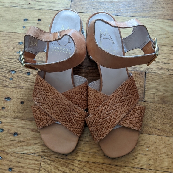 Marroqui Sanchez Woven Leather Sandals w/ Block Heels - Picture 1 of 9